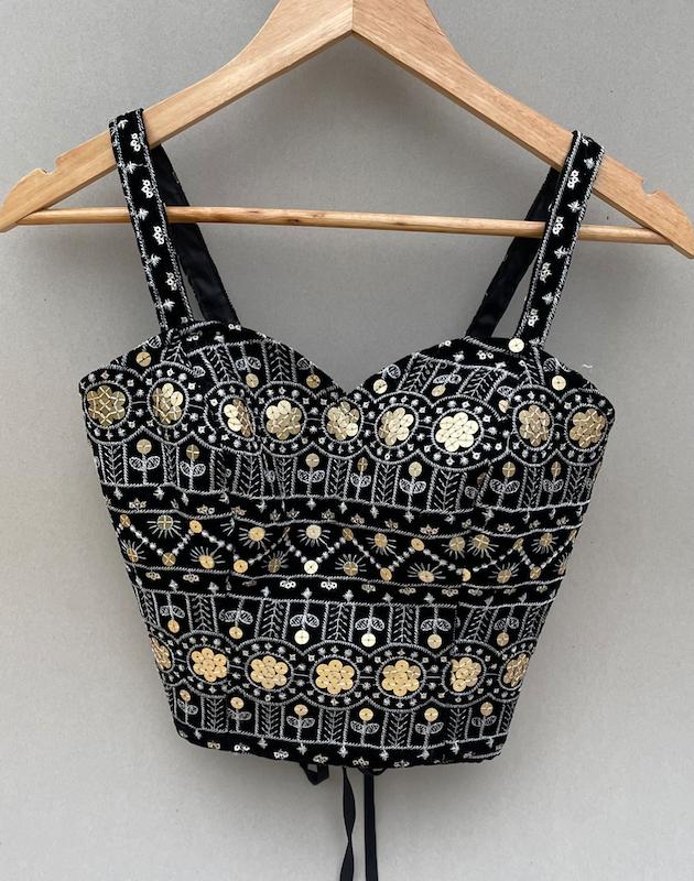 کراپ مخمل مشکی طلایی 