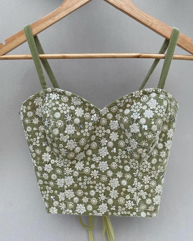 کراپ مخمل پسته ای 