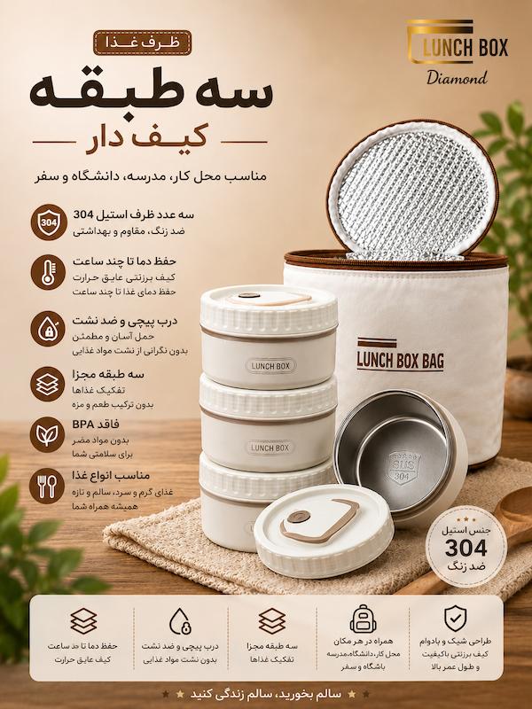 ظرف غذا سه طبقه کیف دار