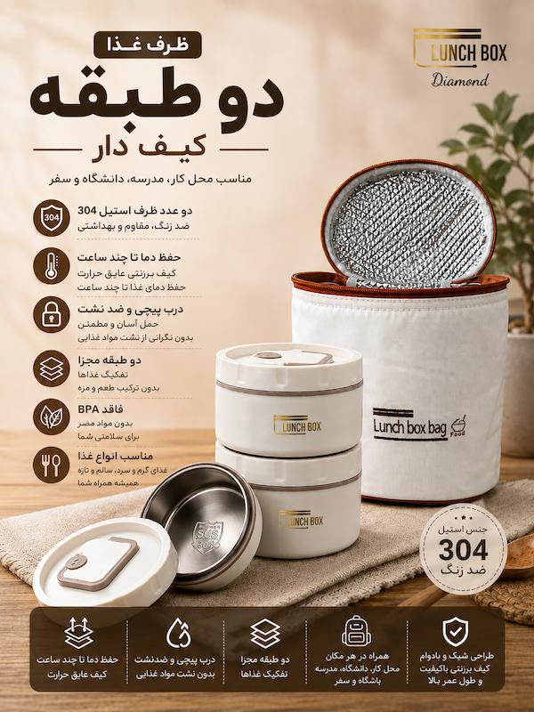 ظرف غذا دو طبقه کیف دار