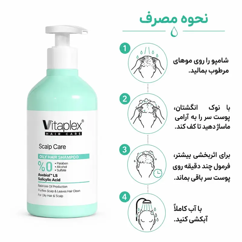 شامپو مناسب مو و پوست سر چرب ویتاپلکس فاقد سولفات ۵۰۰ میل