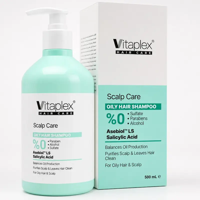 شامپو مناسب مو و پوست سر چرب ویتاپلکس فاقد سولفات ۵۰۰ میل
