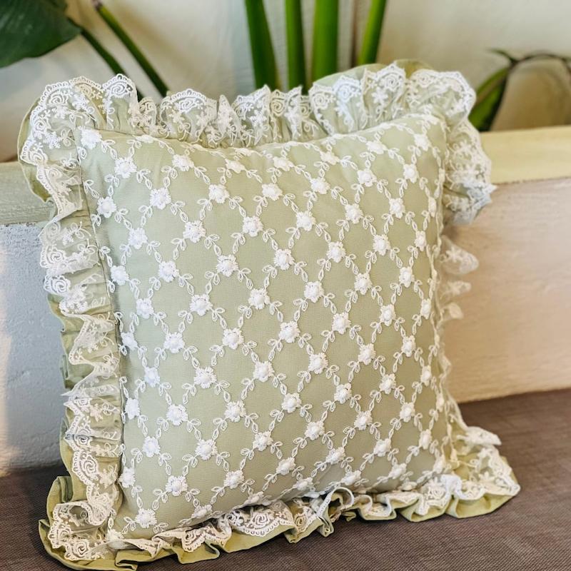 کوسن سبز کاهویی گل لوزی