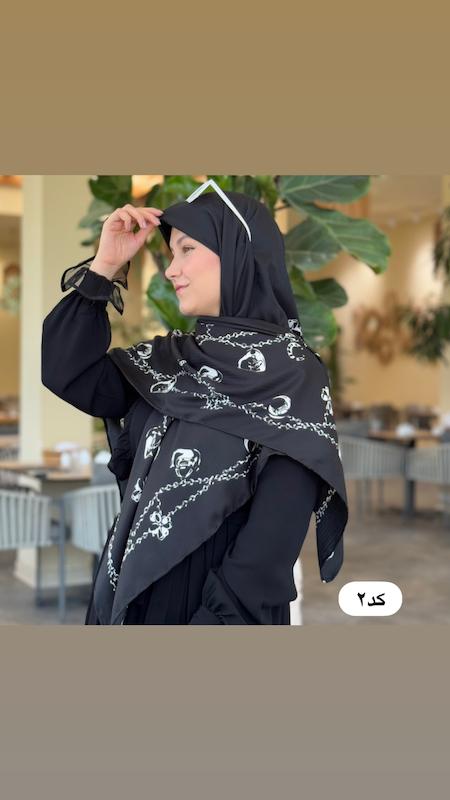 روسری ابریشم ژاکارد سیاه سفید