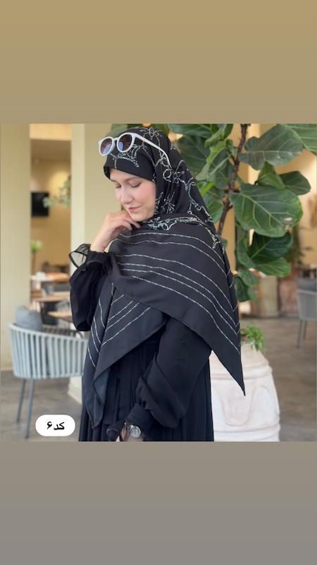 روسری ابریشم ژاکارد سیاه سفید