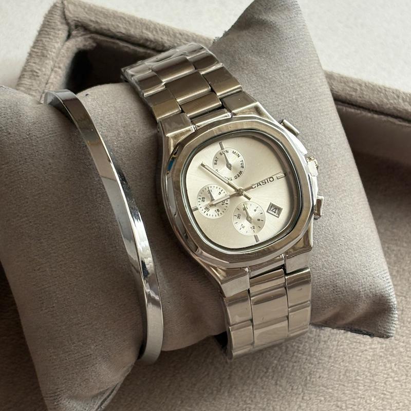 ساعت ست کاسیو مربعی فول سیلور