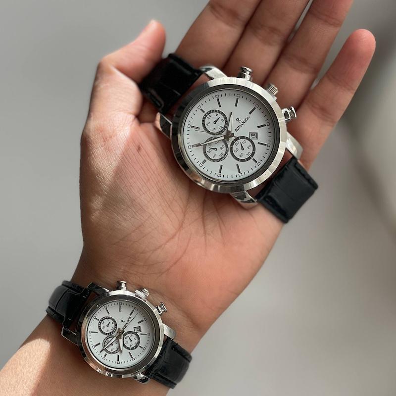 ساعت چرم مشکی صفحه سفید