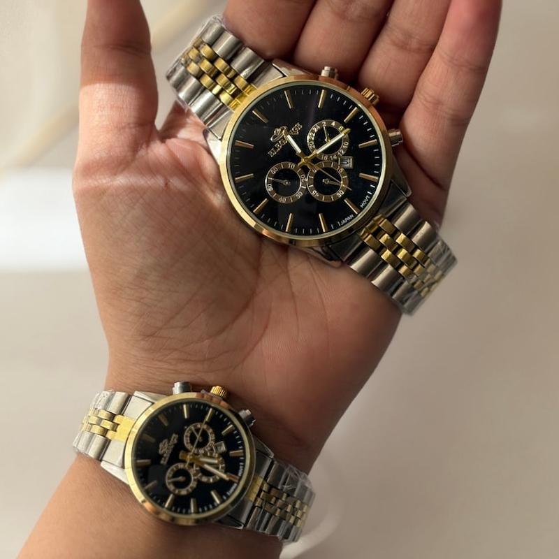 ساعت الگانس طلایی مشکی سه موتور پایین کد 3