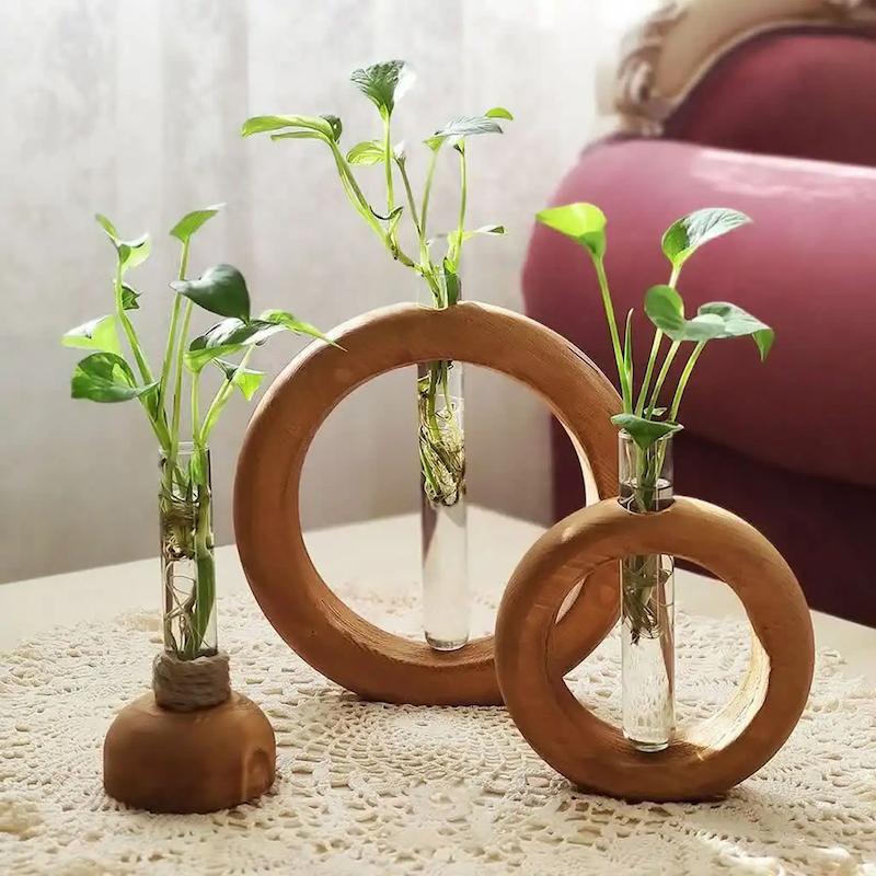 ست گلدان تزئینی چوب و شیشه G593