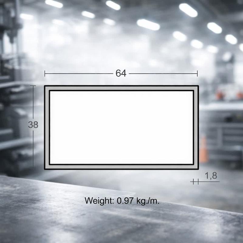 پروفیل قوطی آلومینویم 1.8×38×64