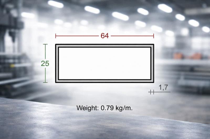 پروفیل قوطی آلومینیوم 1.7×25×64