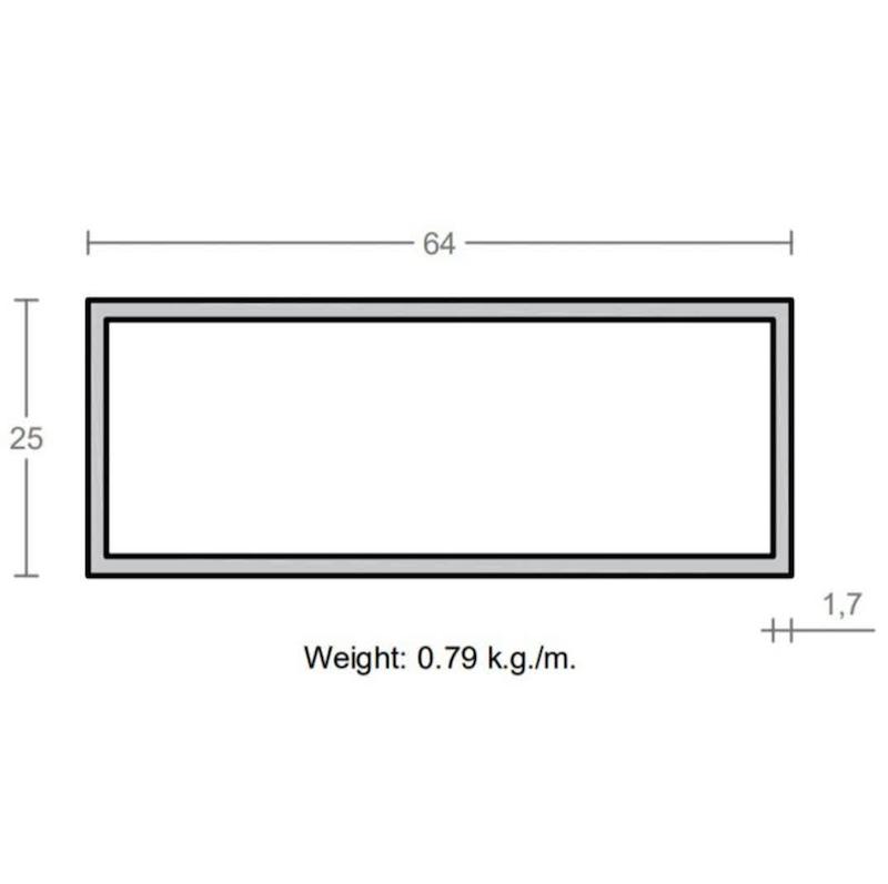پروفیل قوطی آلومینیوم 1.7×25×64