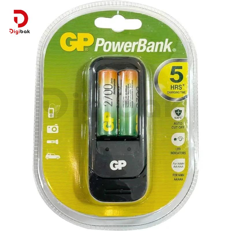شارژر باطری جی پی مدل PB560 به همراه دو عدد باطری قلمی قابل شارژ جی پی 2700 میلی آمپری