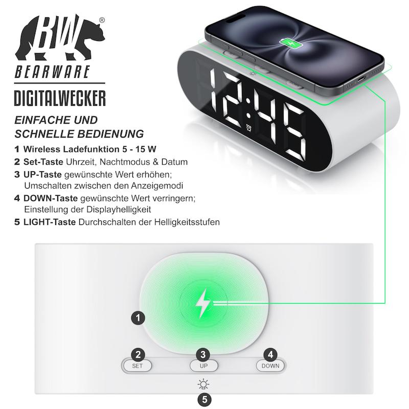 ساعت رومیزی دیجیتال مدل GH9000 با نور Mood و شارژر بی‌سیم