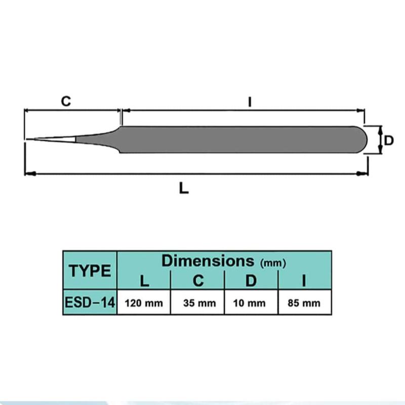 پنس نوک تیز آنتی استاتیک برند DTEC مدل ESD-14