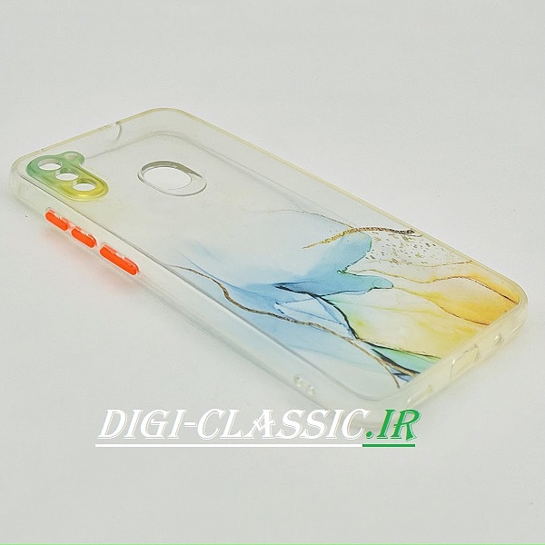 قاب گوشی Galaxy A11 سامسونگ پشت شیشه ای طرح ابر و باد شفاف محافظ لنز دار دکمه رنگی کد 8