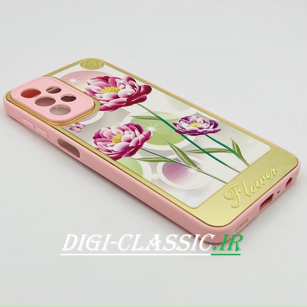 قاب گوشی Galaxy A23 سامسونگ اورجینال مای کیس گلد لاین دور طلایی پشت شیشه ای آینه ای طرح گلدر دار محافظ لنز دار رنگ صورتی کد 17