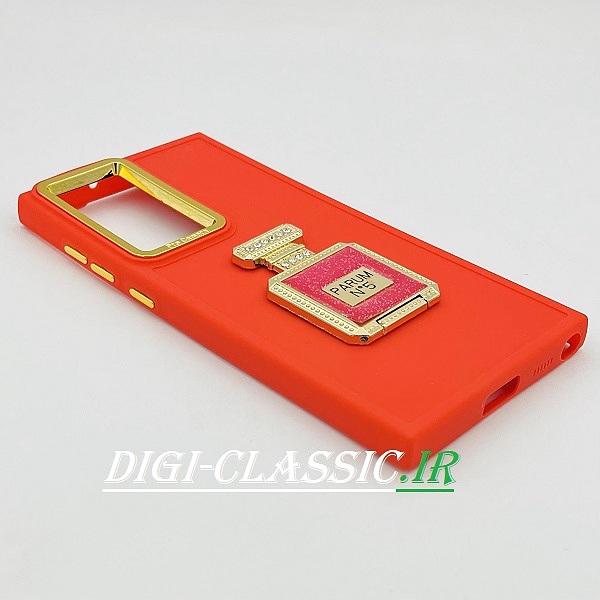 قاب گوشی S22 Ultra سامسونگ اورجینال لاکچری PRO CAMERA طرح سیلیکونی محافظ متال پاپ سوکت آینه ای نگین دار داخل مخمل محافظ لنز دار رنگ قرمز کد 2