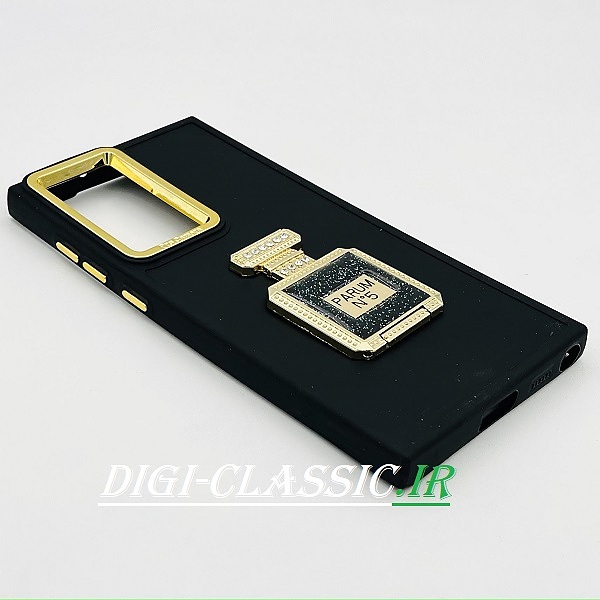 قاب گوشی S22 Ultra سامسونگ اورجینال لاکچری PRO CAMERA طرح سیلیکونی محافظ متال پاپ سوکت آینه ای نگین دار داخل مخمل محافظ لنز دار رنگ مشکی کد 4