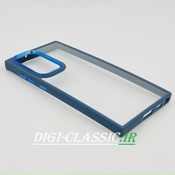 قاب گوشی Galaxy S22 Ultra سامسونگ اورجینال متال NEW SKIN طرح پشت شیشه ای شفاف دور سیلیکونی آبی کد 5