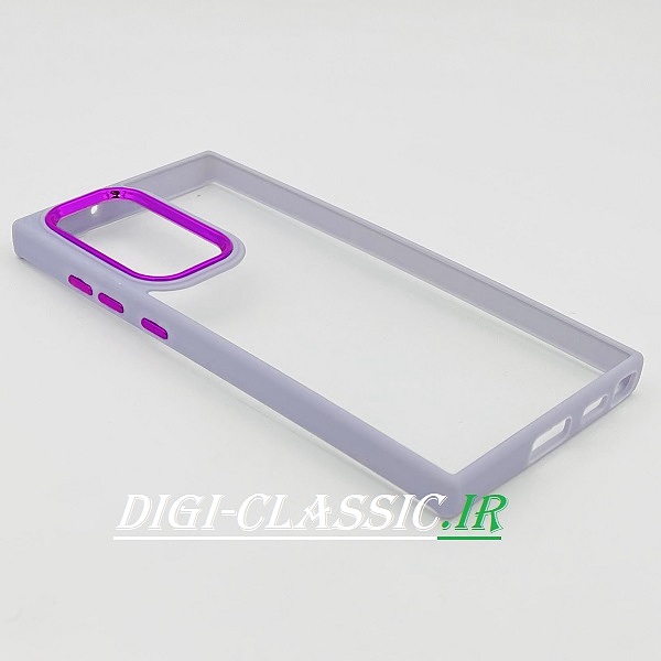 قاب گوشی Galaxy S22 Ultra سامسونگ اورجینال متال NEW SKIN طرح پشت شیشه ای شفاف دور سیلیکونی بنفش کد 6