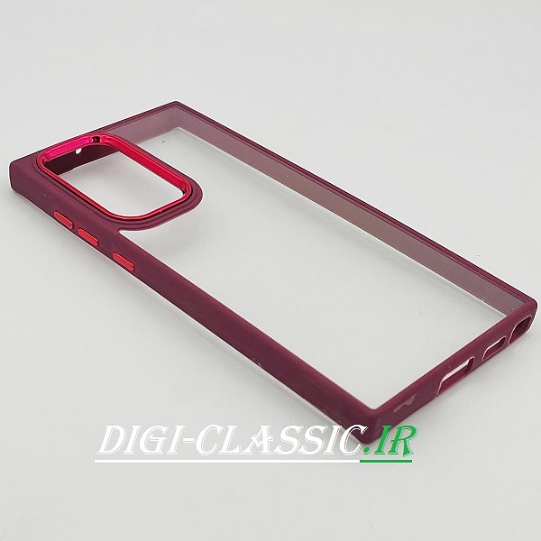 قاب گوشی Galaxy S22 Ultra سامسونگ اورجینال متال NEW SKIN طرح پشت شیشه ای شفاف دور سیلیکونی قرمز تیره کد 7