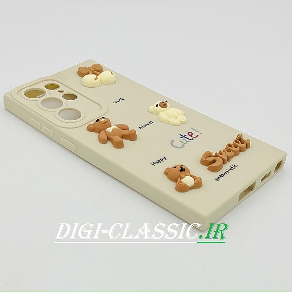 قاب گوشی S22 Ultra سامسونگ سیلیکونی طرح برجسته خرسی تدی TEDI محافظ لنز دار کرمی کد 9