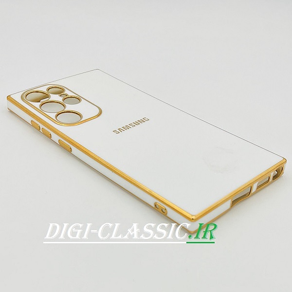 قاب گوشی Galaxy S22 Ultra سامسونگ طرح ژله ای مای کیس گلد لاین دور طلایی محافظ لنز دار رنگ سفید کد 12