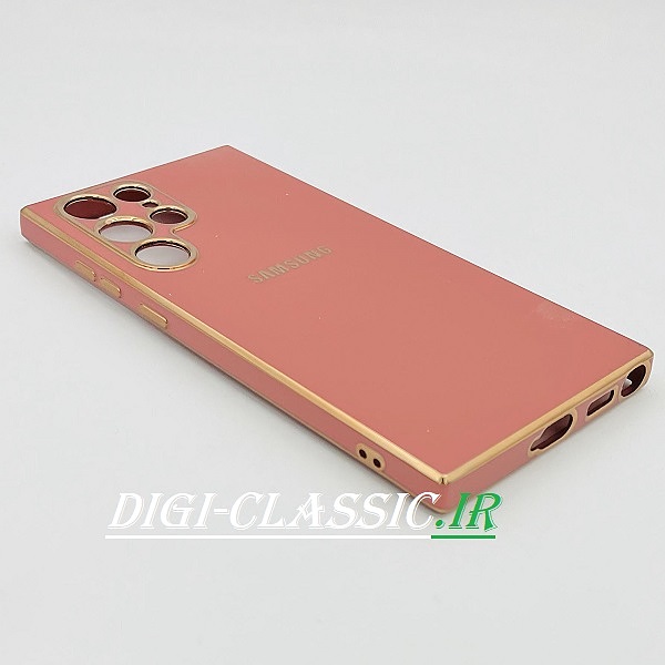 قاب گوشی Galaxy S22 Ultra سامسونگ طرح ژله ای مای کیس گلد لاین دور طلایی محافظ لنز دار رنگ زرشکی کد 13