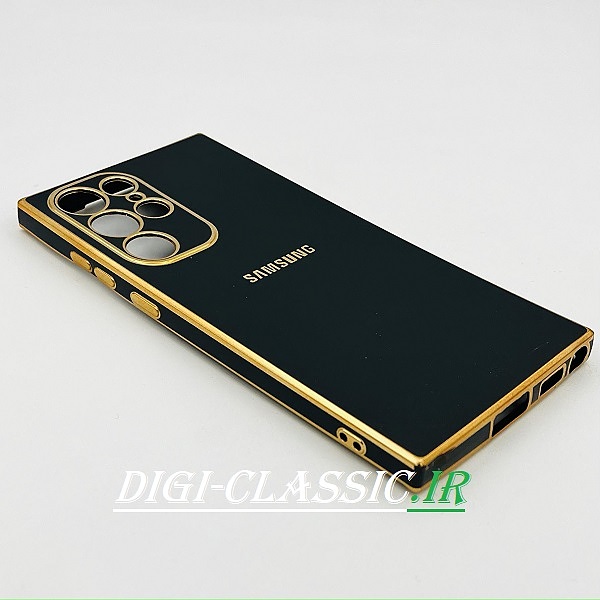 قاب گوشی Galaxy S22 Ultra سامسونگ طرح ژله ای مای کیس گلد لاین دور طلایی محافظ لنز دار رنگ مشکی کد 14