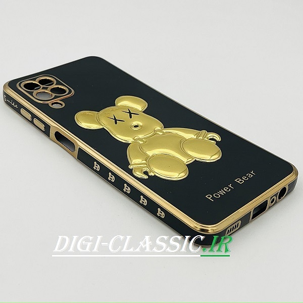 قاب گوشی Galaxy A12 - Galaxy M12 سامسونگ طرح ژله ای مای کیس خرس طلایی تدی برجسته POWER BEAR محافظ لنز دار مشکی کد 16
