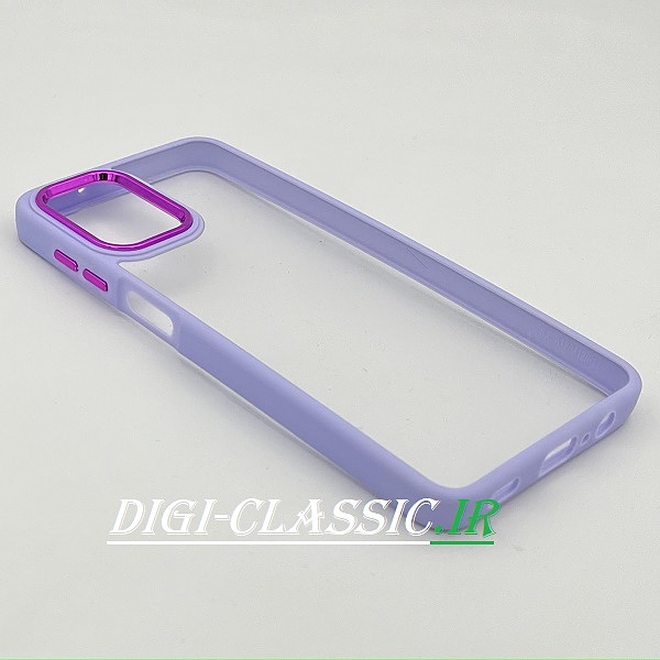 قاب گوشی Galaxy A12 - Galaxy M12 سامسونگ اورجینال متال NEW SKIN طرح پشت شیشه ای شفاف دور سیلیکونی بنفش کد 19