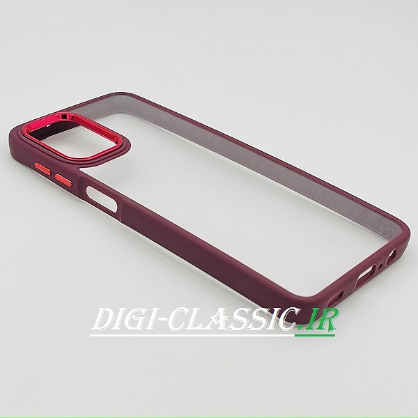 قاب گوشی Galaxy A12 - Galaxy M12 سامسونگ اورجینال متال NEW SKIN طرح پشت شیشه ای شفاف دور سیلیکونی قرمز تیره کد 20