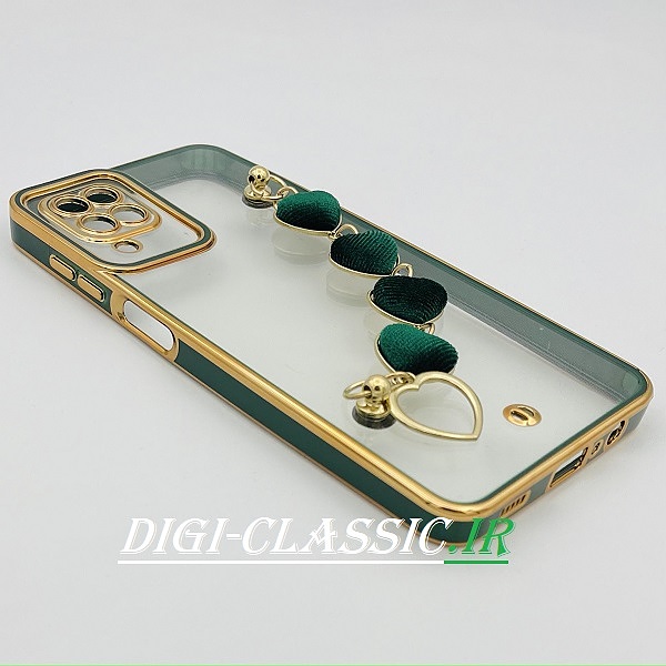 قاب گوشی Galaxy A12 - Galaxy M12 سامسونگ طرح الکتروپلیتینگ شفاف اورجینال مای کیس My Case Anyland دستبندی زنجیری قلبی مخمل آویزدار محافظ لنز دار سبز تیره کد 22