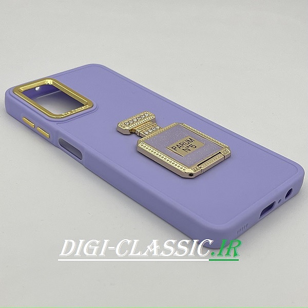 قاب گوشی Galaxy A12 - Galaxy M12 سامسونگ اورجینال لاکچری PRO CAMERA طرح سیلیکونی محافظ متال پاپ سوکت آینه ای نگین دار داخل مخمل محافظ لنز دار رنگ بنفش کد 31