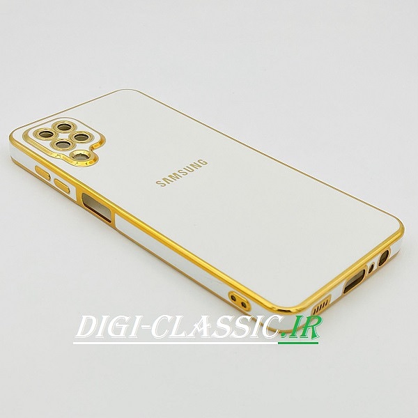 قاب گوشی Galaxy A12 - Galaxy M12 سامسونگ طرح ژله ای مای کیس گلد لاین دور طلایی محافظ لنز دار رنگ سفید کد 54