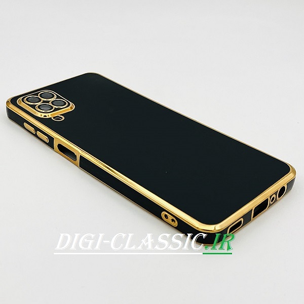 قاب گوشی Galaxy A12 - Galaxy M12 سامسونگ طرح ژله ای مای کیس گلد لاین دور طلایی محافظ لنز شیشه ای رنگ مشکی کد 62