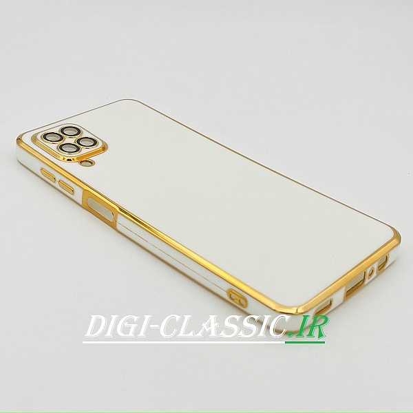 قاب گوشی Galaxy A12 - Galaxy M12 سامسونگ طرح ژله ای مای کیس گلد لاین دور طلایی محافظ لنز شیشه ای رنگ سفید کد 63