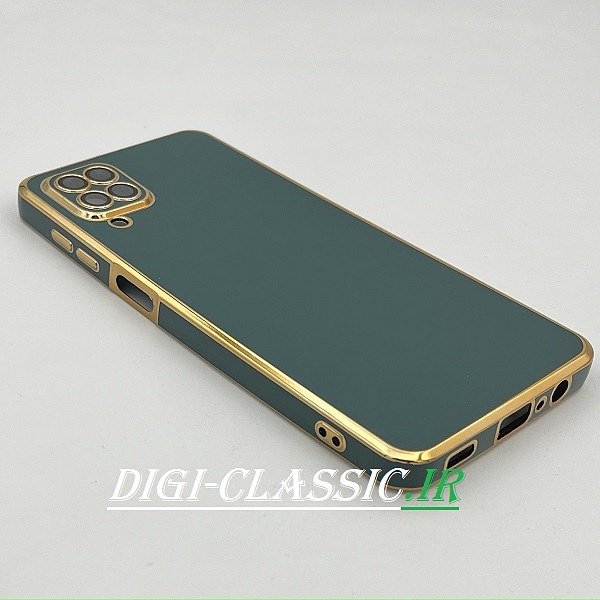 قاب گوشی Galaxy A12 - Galaxy M12 سامسونگ طرح ژله ای مای کیس گلد لاین دور طلایی محافظ لنز شیشه ای رنگ سبز کد 64