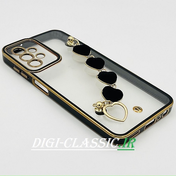 قاب گوشی Galaxy A13 4G سامسونگ طرح الکتروپلیتینگ شفاف اورجینال مای کیس My Case Anyland دستبندی زنجیری قلبی مخمل آویزدار محافظ لنز دار مشکی کد 19