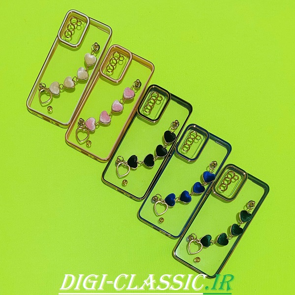 مشخصات و خرید قاب گوشی Galaxy A02S - Galaxy A03S سامسونگ طرح الکتروپلیتینگ شفاف اورجینال مای کیس My Case Anyland دستبندی زنجیری قلبی مخمل آویزدار محافظ لنز دار در رنگ بندی متنوع از فروشگاه دیجی کلاسیک