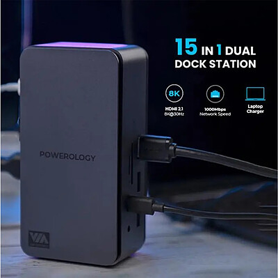 هاب 15 پورت POWEROLOGY مدل 15 in 1 Dual Dock Station PW15IN1DS