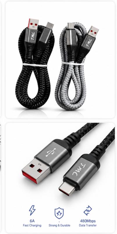 کابل شارژ کنفی ضخیم TMC فست شارژ Type-C / Lightning / Micro USB