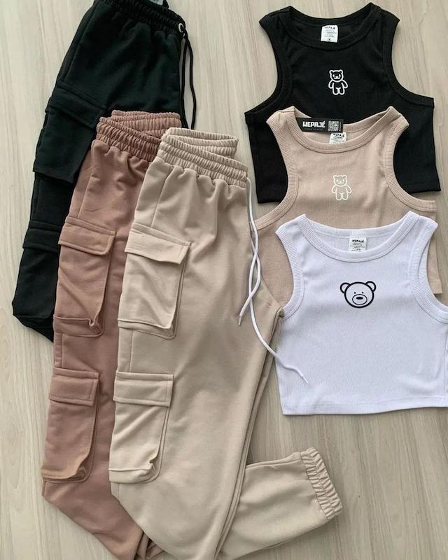 ست تاپ و شلوار خرسی کرم 😻 تخفیفی 