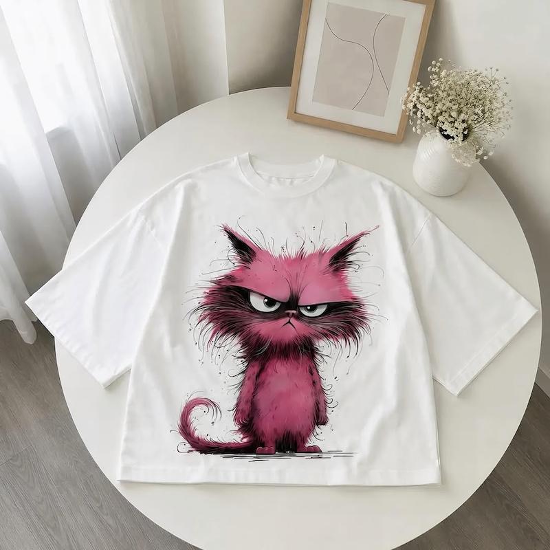 تیشرت باکسی گربه ی اخمو 😼 کد 407