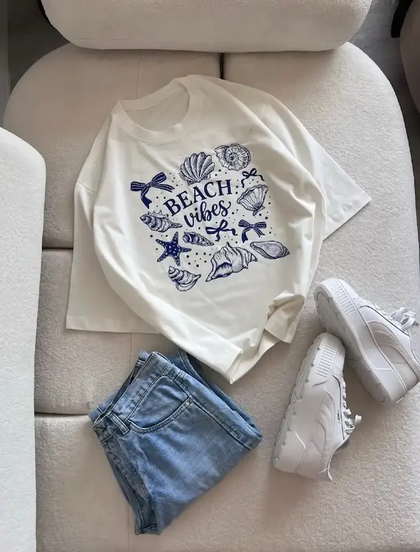 تیشرت باکسی بیچ وایبز beach vibes کد 491