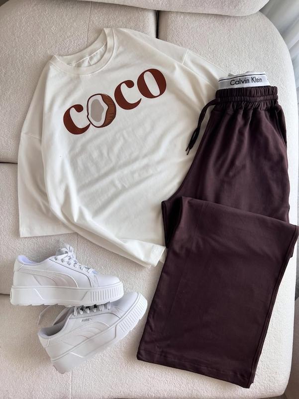 تیشرت باکسی coco و شلوار کمر مارکدار ❤️‍🔥 کد 301