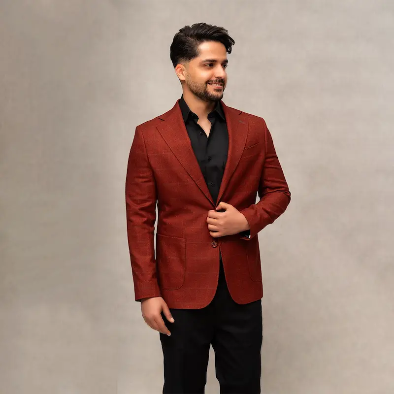 کت تک VIP چهارخانه پارچه ترک زرشکی