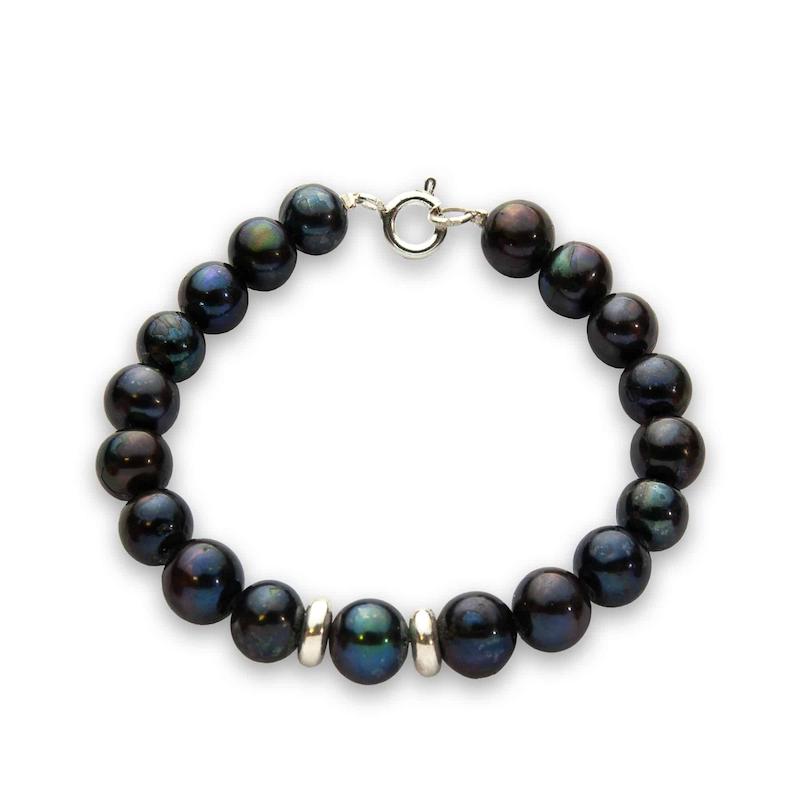 دستبند مروارید سیاه و نقره