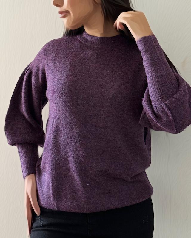  بافت آستین پفی بنفش